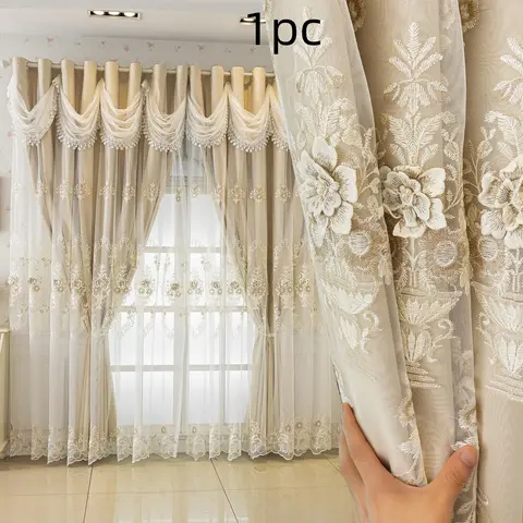 1pc European Thick Main Curtain, 100% Full Light Blocking, Polyester Curtain, Home Decorative Curtain, Water Wave Curtains, Bedroom Balcony Living Room Sunshade Cloth, Window Drapes, Home Decoration Curtain