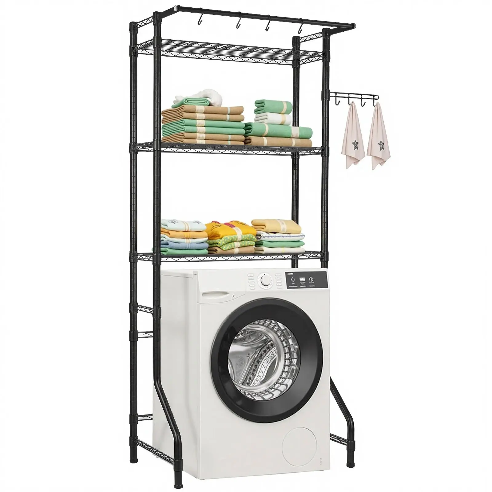 【Summerfinds】VEVOR Carbon Steel Anti-Rust Over-Washing Machine Storage Rack, 3-Layer Hangable Laundry Organiser with Hanging Rod, Hooks, Single-Row Adjustable Shelf, 11.81 in Depth, Easy Installation, Lightweight Laundry Room Space-Saver