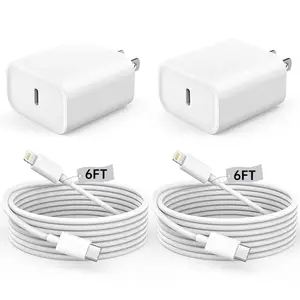 20W Super Fast Charging USB-C Wall Charger (2-Pack) paired with 6-Foot USB-C to Lightning Cables (2-Pack)—Compatible with iPhone 14/13/12/11/Pro/Pro Max/Mini/Xs Max/XR/X and iPad Series Devices