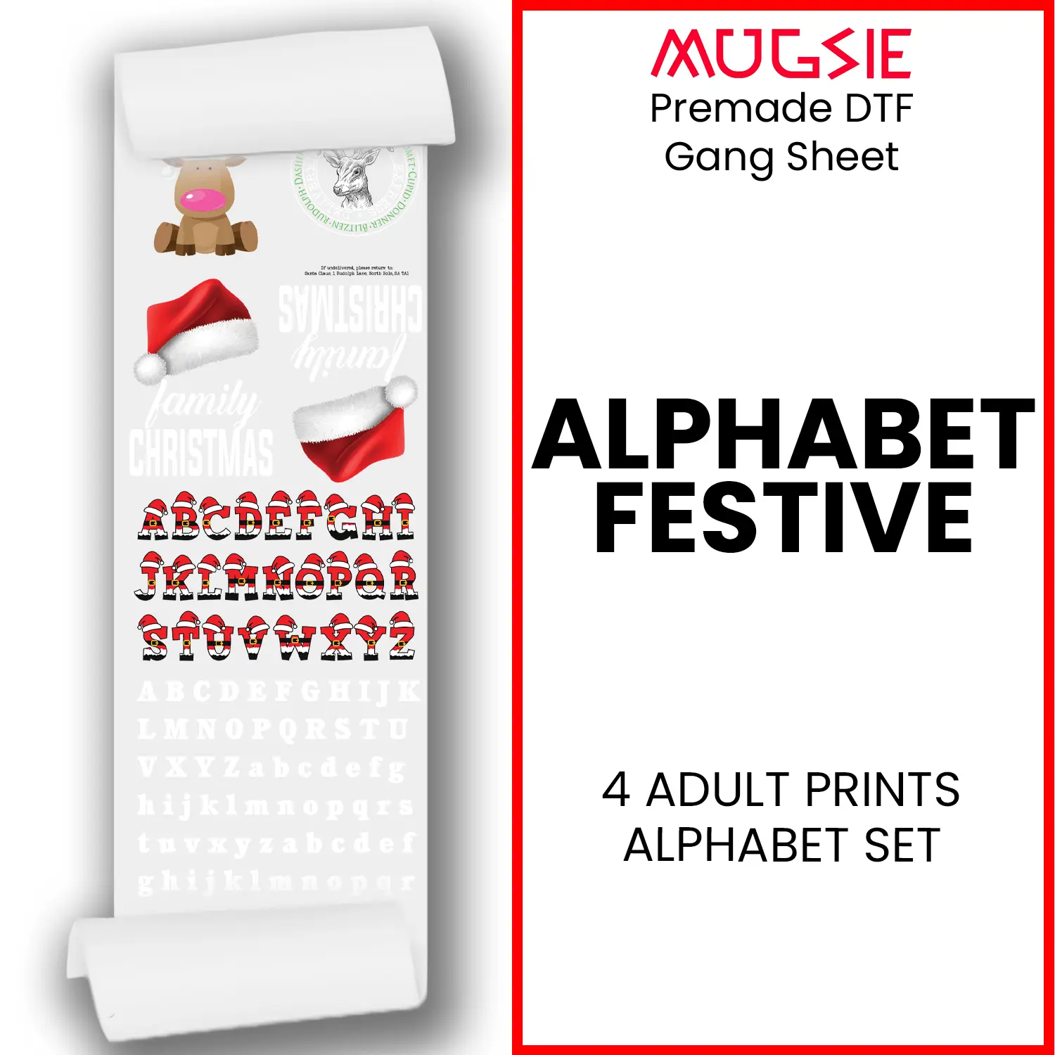 Alphabet Festive DTF Gang Sheets - High-Quality 22x60 for Personalization