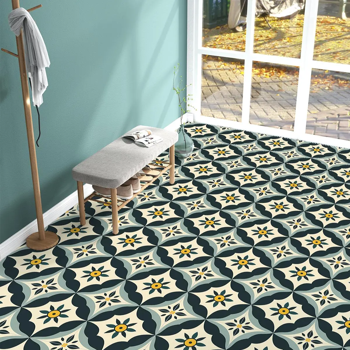 Geometric Pattern Floor Sticker, 60pcs/set Self Adhesive Floor Sticker, Decorative Sticker for Home Living Room Bedroom Kitchen Bathroom, Household Decoration Supplies, Self Adhesive Stickers