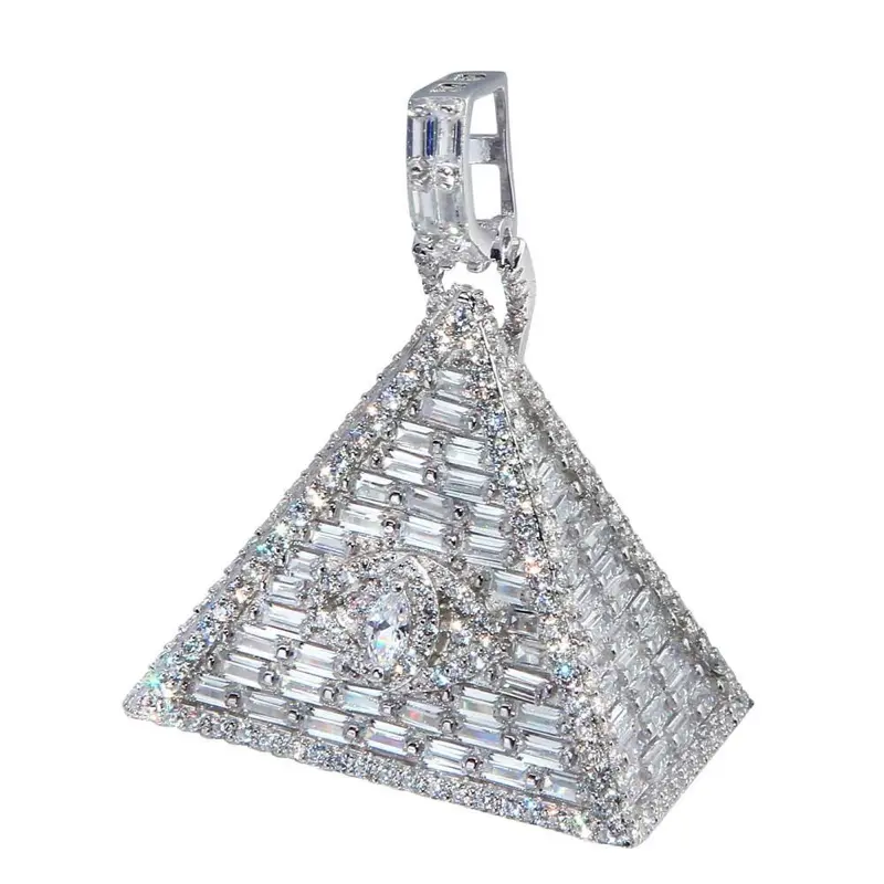 925 Sterling Silver Illuminati Triangle Hip Hop Pendant