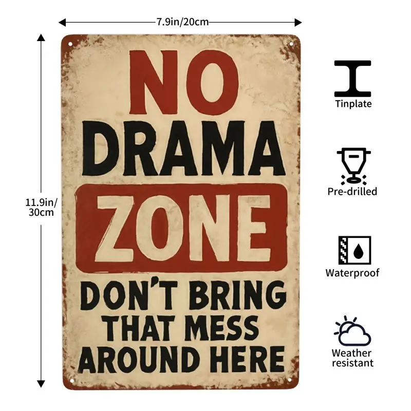 8X12Inch Vintage Metal Art Sign; No Theater Area, Don't Bring The Mess From There Here; Metal Art Sign; Wall Art Decoration; Vintage Garage Wall Decoration; Dining Room Decoration