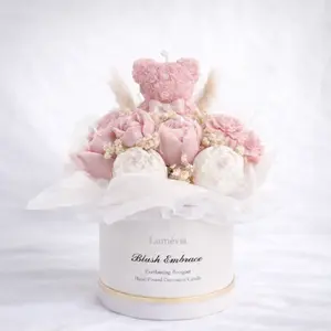 Lumevia Blush Embrace Handmade Rose Bear & Peony Flower Scented Candle Gift Set in Pastel Box for Romantic Celebrations