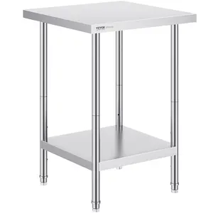 VEVOR Stainless Steel Prep Table,  24 x 24 x 34 Inch, 700 lbs Load Capacity, Heavy Duty Metal Worktable with 3 Adjustable Height Levels, Commercial Workstation for Kitchen Garage Restaurant Backyard