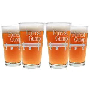 Forrest Gump Etched Pint Glass, 16oz set of 4, Beer Glass | Premium Quality, Handcrafted Glassware