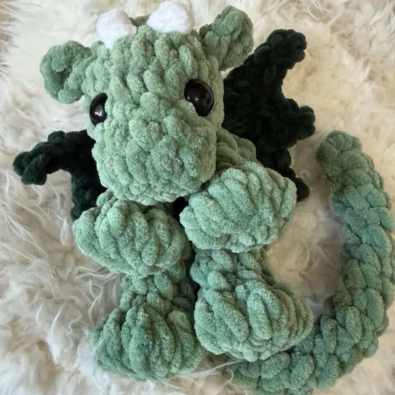 Crochet Dragon Plushie - Olive Green Color, Soft Plush Material, Cute Design, Approximately 8 Inches Tall, Perfect for Cuddling and Gifting