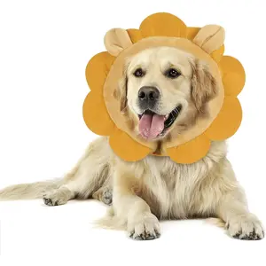 Inflatable Recovery Dog Collar Protective Donut Cone Adjustable Soft Collar for Dog and Cat After Surgery Prevent Biting & Scratching EU002 - Brown Lion L