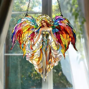 Rainbow Angel Acrylic Suncatcher, Water Ripple Effect Holiday Window Hanging Mom Gift Halloween Decor