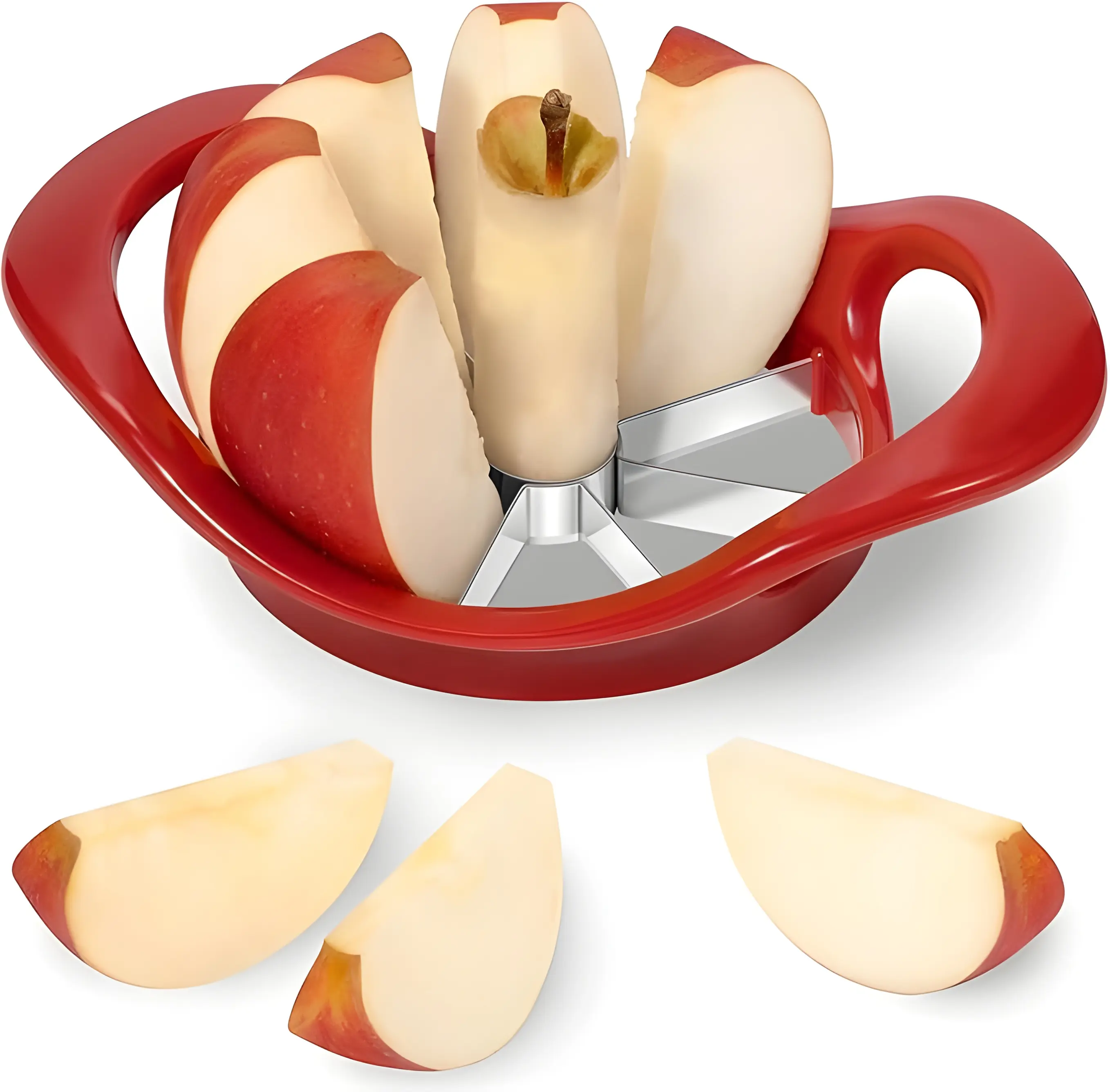 Apple Cutter 8 Slices, 8 Blade Apple Slicer and Corer, Apple Corer Tool with Stainless Steel Blades, Super Sharp Fruit Cutter Fruit Slicer (Red)