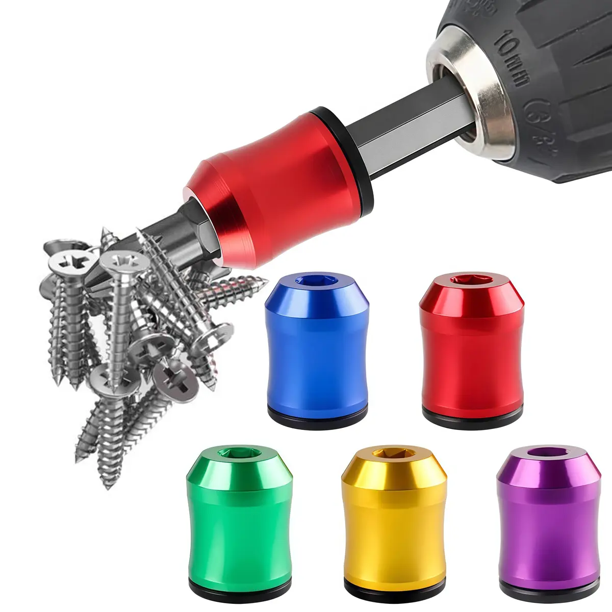 Fathersdaygift Strong Magnetic Screw Ring, 1/4 Inch/ 6.35 mm Universal Magnetic Screw Ring Bit for Hex Screwdriver and Power Bits Screwring Powerbits Fathers Day Gifts