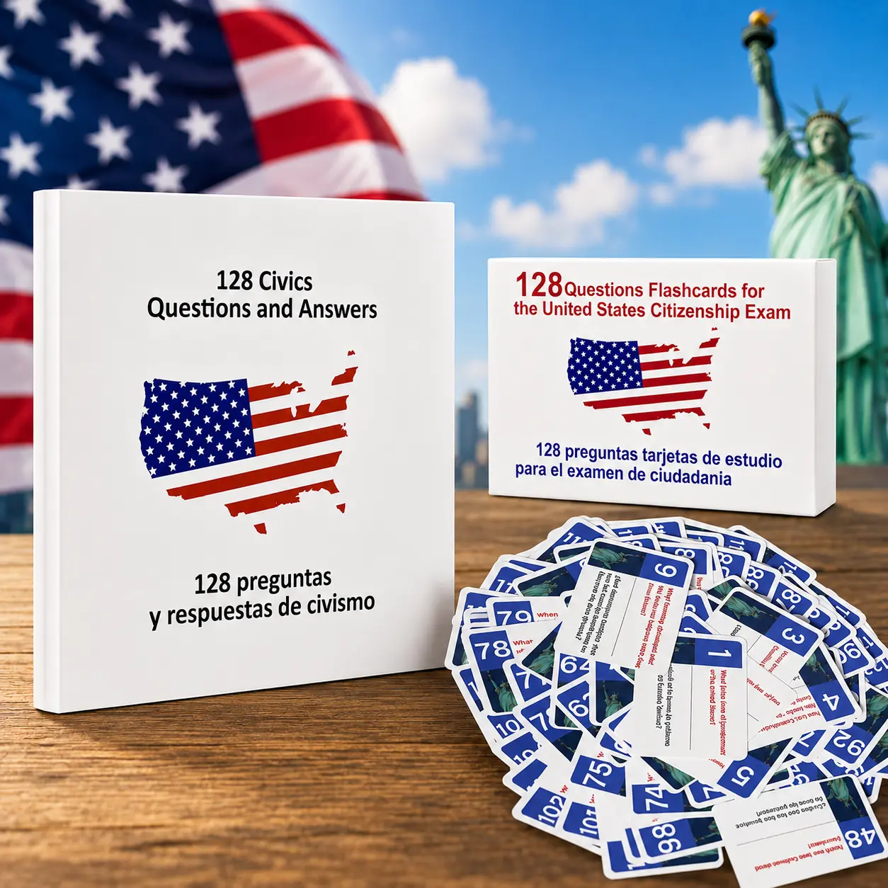 Portable US Citizenship Flash Cards 2026, with 128 Civics Questions and English Literacy Content for Naturalization Test