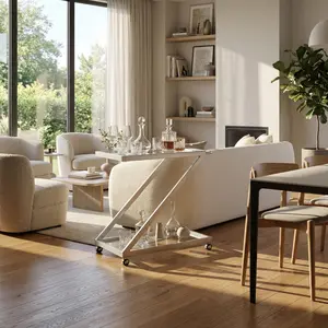 Homy Casa Glass Bar Cart with Wheels, Z Frame Metal Serving Cart with Tempered Glass Shelves, Rolling Drink Trolley for Kitchen or Dining Room, Holiday Gift Idea