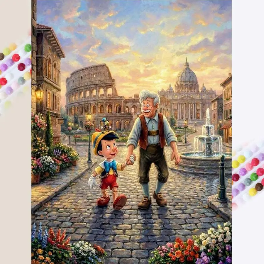 1 set of DIY diamond painting kit, 5D diamond art kit, DIY decoration street, people, buildings mosaic, diamond art, DIY art home decoration
