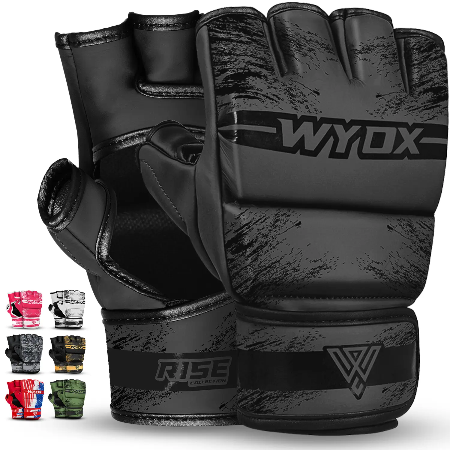 WYOX MMA Sparring Gloves - Boxing Gloves for Men & Women Muay Thai Martial Arts Training with Half Finger Adjustable Mitts and Wrist Support