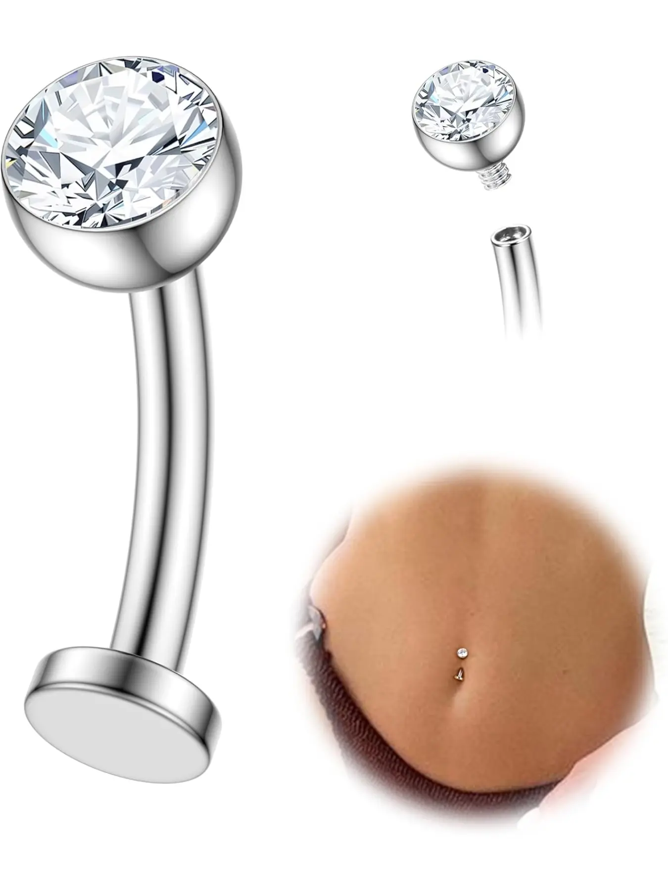 Floating Titanium Belly Button Rings Hypoallergenic G23 Titanium Internally Threaded Belly Ring 14G Belly Piercings for Women Navel Piercings Jewelry Body Piercings Chic Body Jewelry