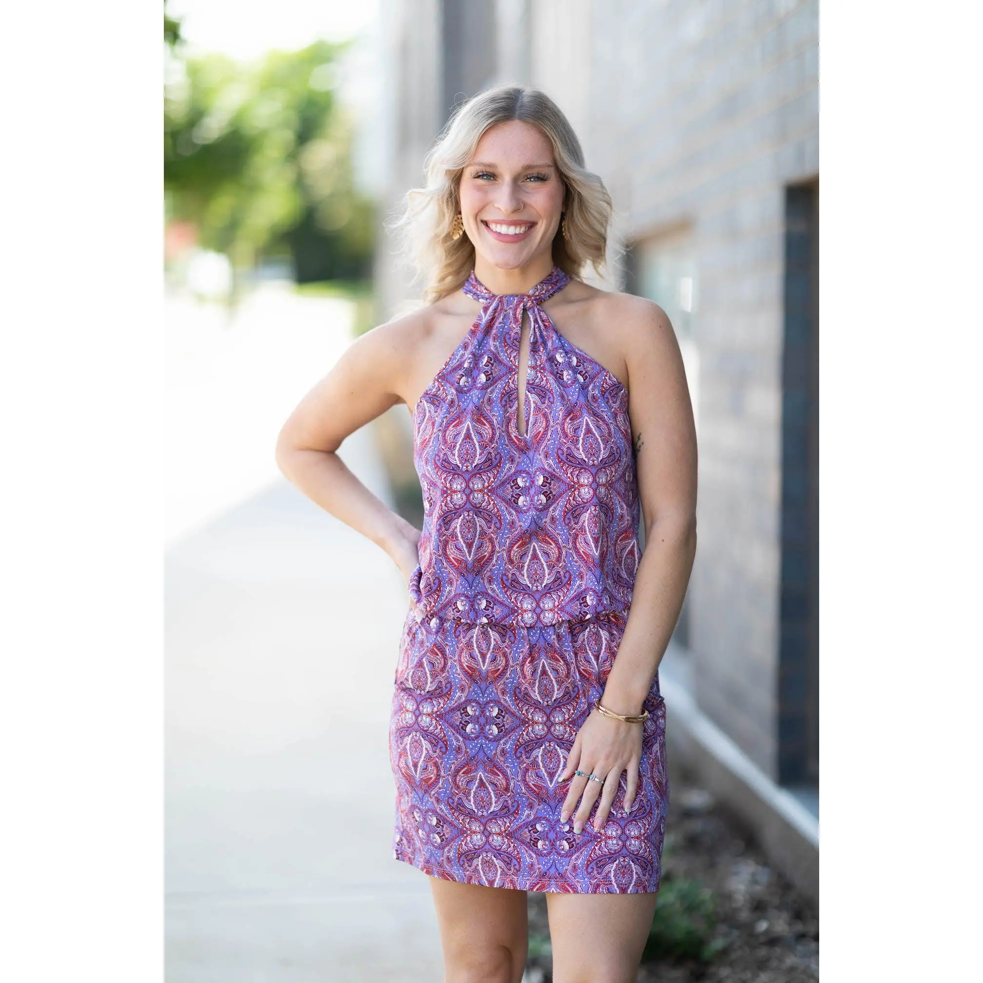 Venus Printed Halter Dress