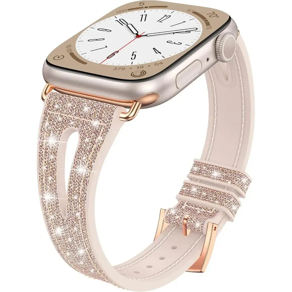 Bling Silicone Strap for Apple Watch Band 46mm 45 44mm 42mm 41mm 40mm 49mm iwatch Series 11/10/9/8/7/6/5/4/SE Ultra Soft Glitter Straps Smart Watch Strap Smart Watch Accessories Smartwatch Accessories Wearable Accessory