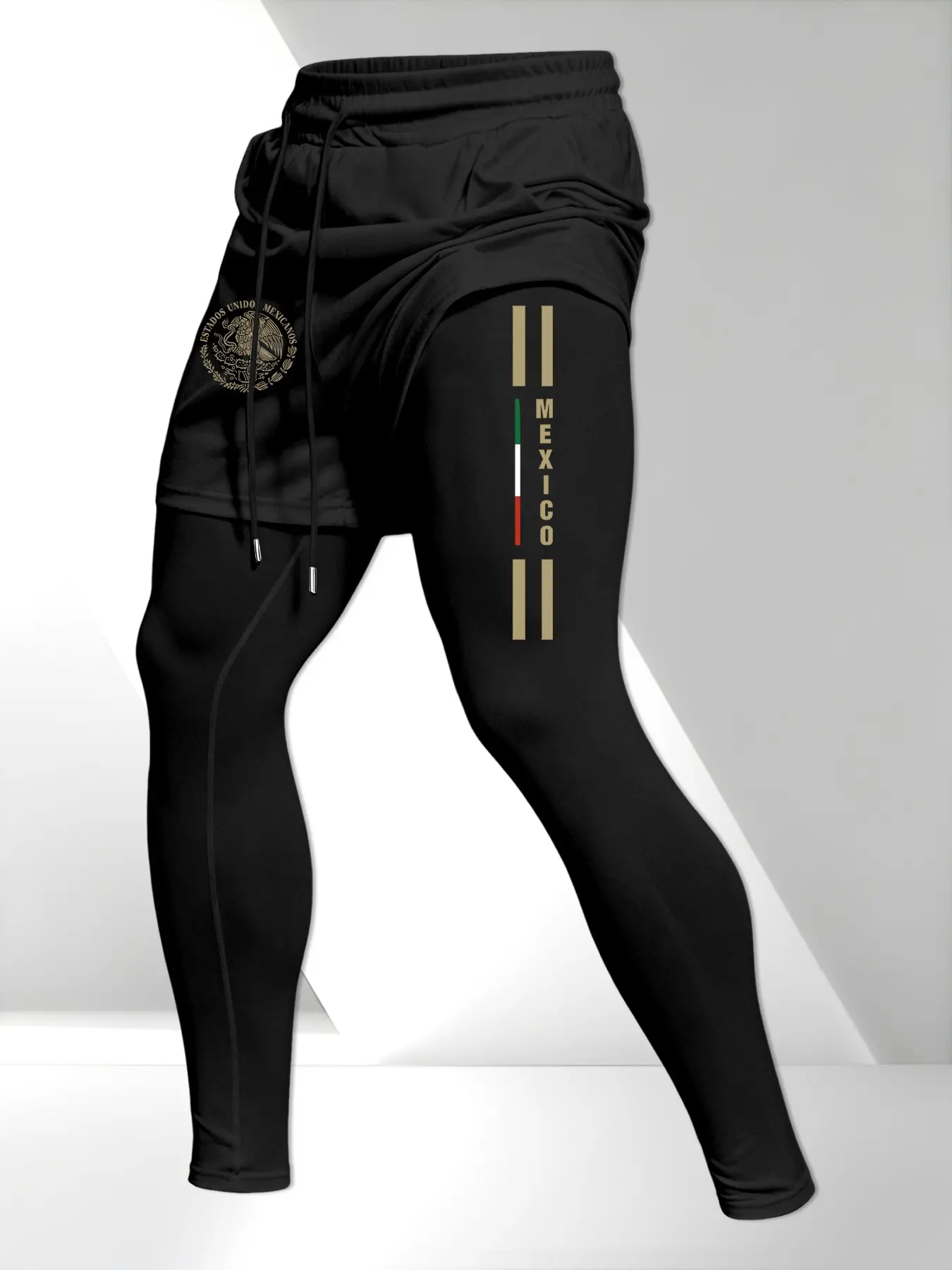 Men's Mexican Theme Dual-Layer Sport Pants, Fitness Pants, Fake Two-Piece Design, Ideal for Weightlifting, Running, Streetwear, Multi-Scene Adaptability, Knitted Sports Pants, Fitness Training Pant