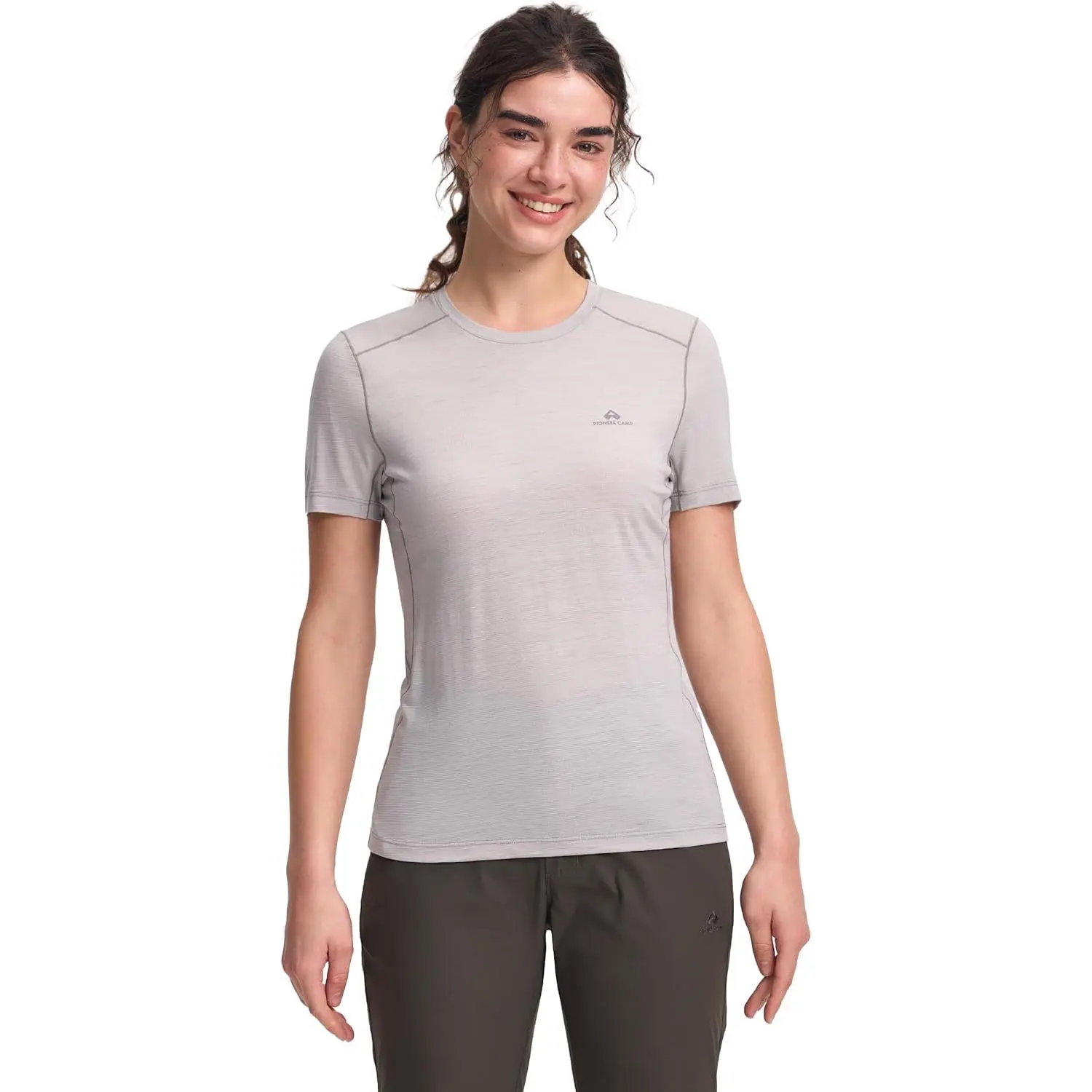 Pioneer Camp Women's Merino Wool Hiking Sports T-Shirt - Breathable, Quick Dry, Lightweight Short Sleeve Workout Top, Travelready Top for Hiking, Travel