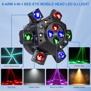 Moving Head Dj Lights for Parties, Stage Light 6-in-1 LED RGBW 6 Arms DJ Lights for Parties Support DMX-512 & Sound Activated, Stage Light for Party