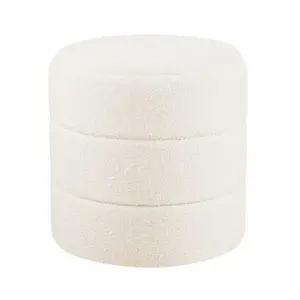 HomePop Round Ottoman Boucle Channel Texture Modern Living Room Bedroom Cream