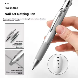 New nail bead pen five in one press type wave point pen can rub powder, draw multiple head drill pen nail tool