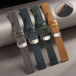 Crazy Horse Genuine Leather Watch Band 18-24mm Quick Release Retro Strap for Men and Women