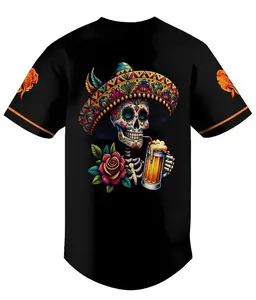 Skull pattern Medero Black Mexican Beer Celebrating Day of the Dead Baseball jersey Sports Apparel Drinking Mexican spirits Jersey unisex