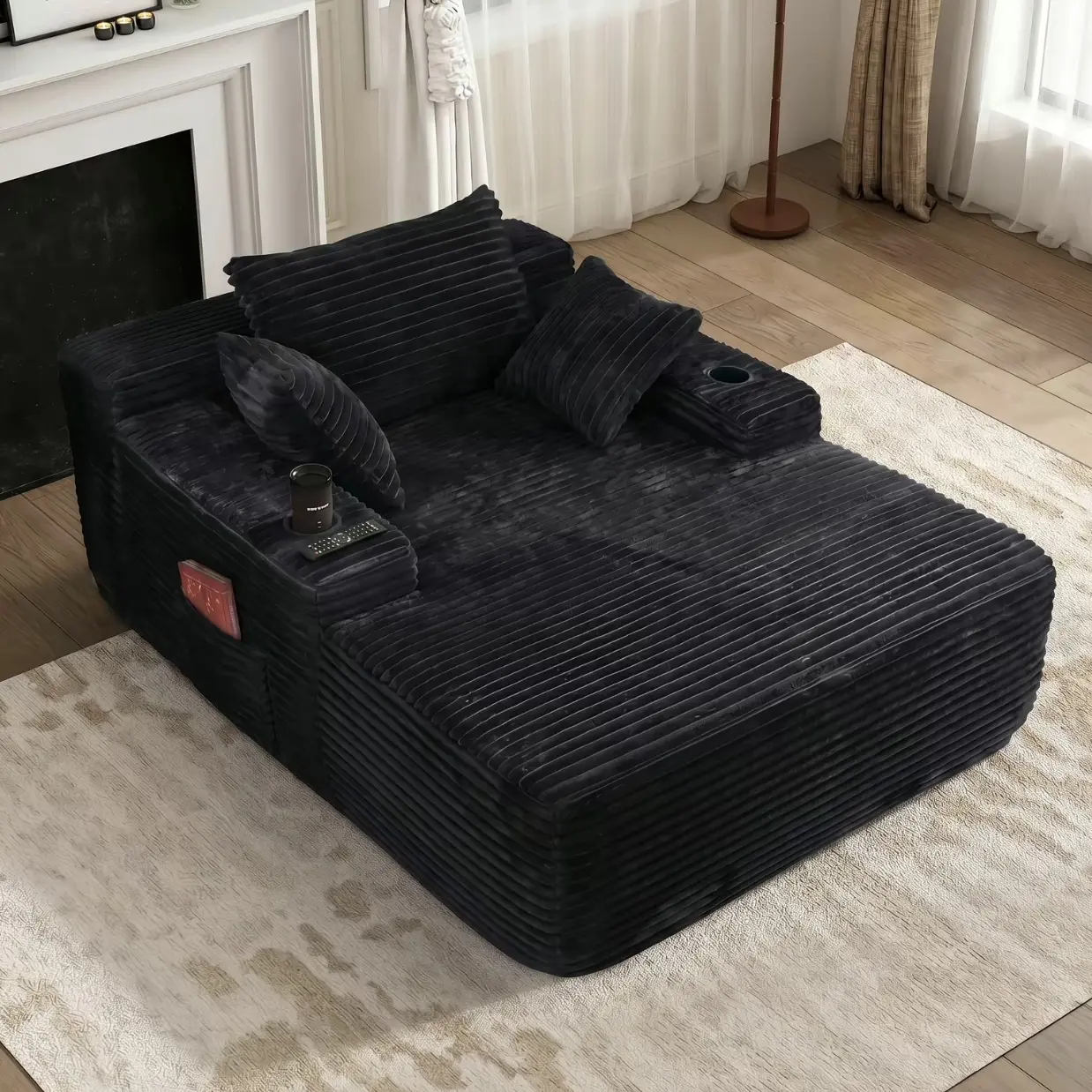 Black‑Plush (with Cup Holder and Side Pockets)