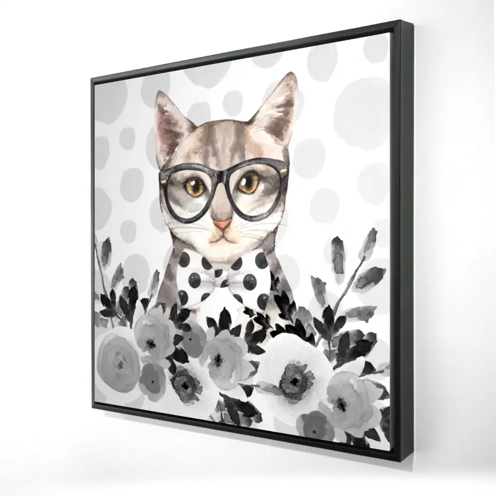 Begin Home Decor 2081-2424-CH4 24 x 24 in. Geek Cat Framed Canvas - Animal Bedroom Decor - Pet Art