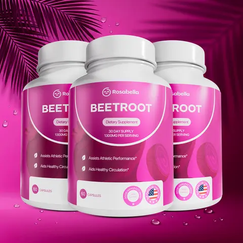 3 Pack of Rosabella Organic Beetroot Capsules (1300mg) for Blood Flow & Heart Health