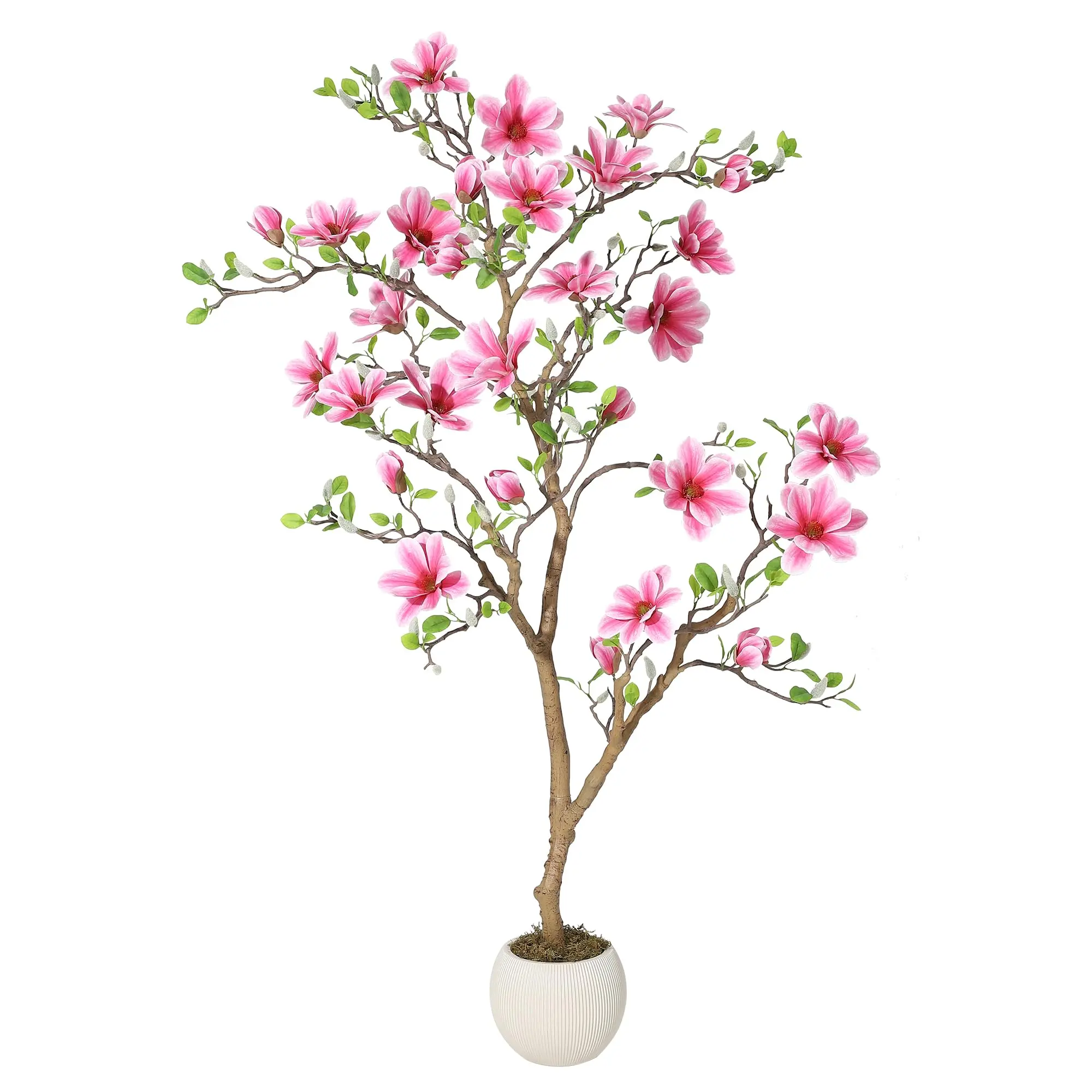 Gaomon 4ft Silk Elegant Artificial Magnolia Tree with Pink Flowers, Realistic Potted Faux Flower Decor, Decorative Houseplant for Living Room (5ft/6ft Options Available)