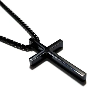 Cross Necklace for Men Boys Stainless Steel Pendant Silver Black Crosses Chain Jewelry Gifts Christmas Gift