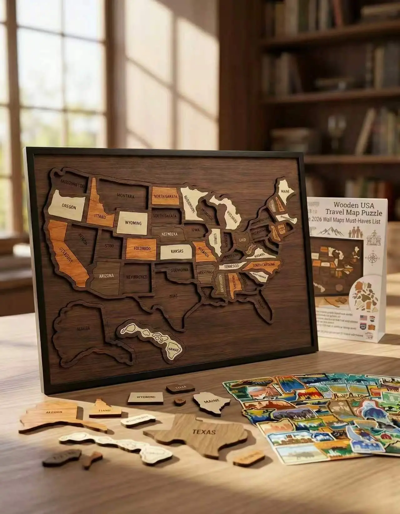 【TikTokShopSummerSale】Wooden USA Travel Map Puzzle, USA  Map, 12x10, Anniversary Gift, Wooden, Perfect For Couples and Families Gift, Record Your Journeys, Memory Maker, Home Decor, The bestValentine‘s Gift