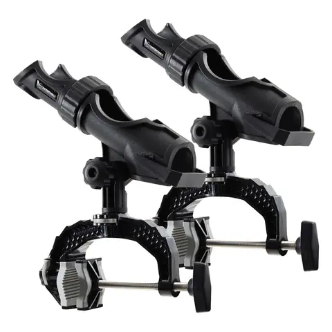 Hitorhike Fishing Rod Holder, Fishing Accessories with Harsh-Ready Alloy Base, 1-Click Lock System, Double V-Thread Enlarged Clamp (0.59"-4.53") for Round/Square Tubes, Extension-Compatible for Bank Boat Kayak Use, Boat-Mounted Rod Holder Tube Accessories