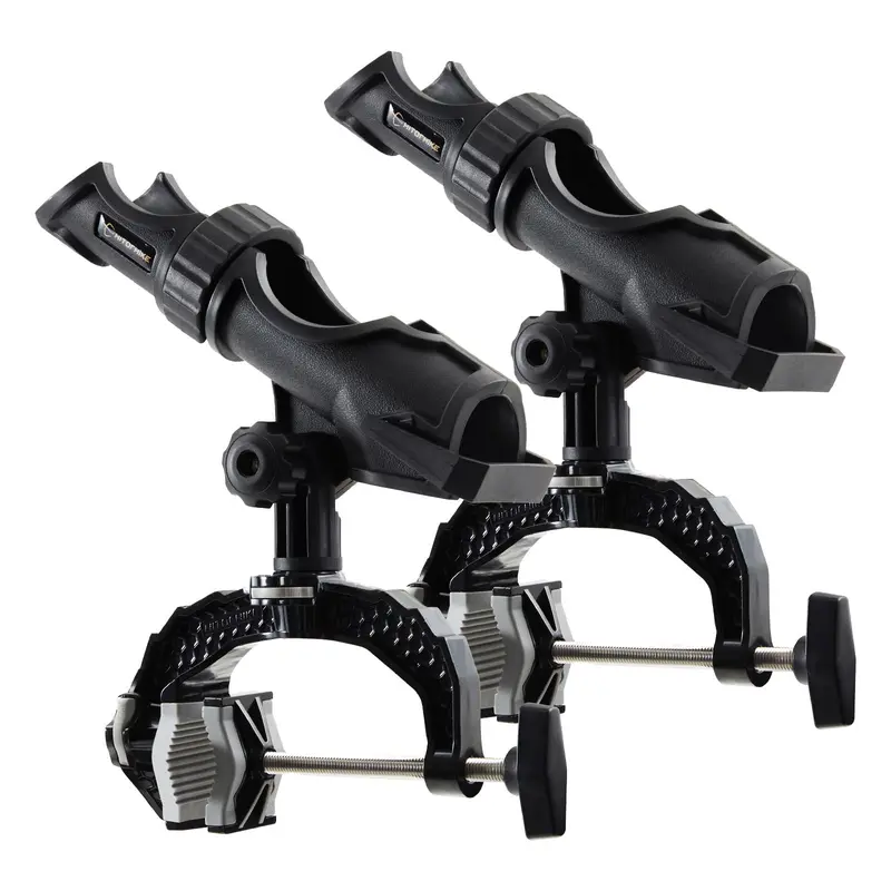Hitorhike Fishing Rod Holder, Fishing Accessories with Harsh-Ready Alloy Base, 1-Click Lock System, Double V-Thread Enlarged Clamp (0.59"-4.53") for Round/Square Tubes, Extension-Compatible for Bank Boat Kayak Use, Boat-Mounted Rod Holder Tube Accessories