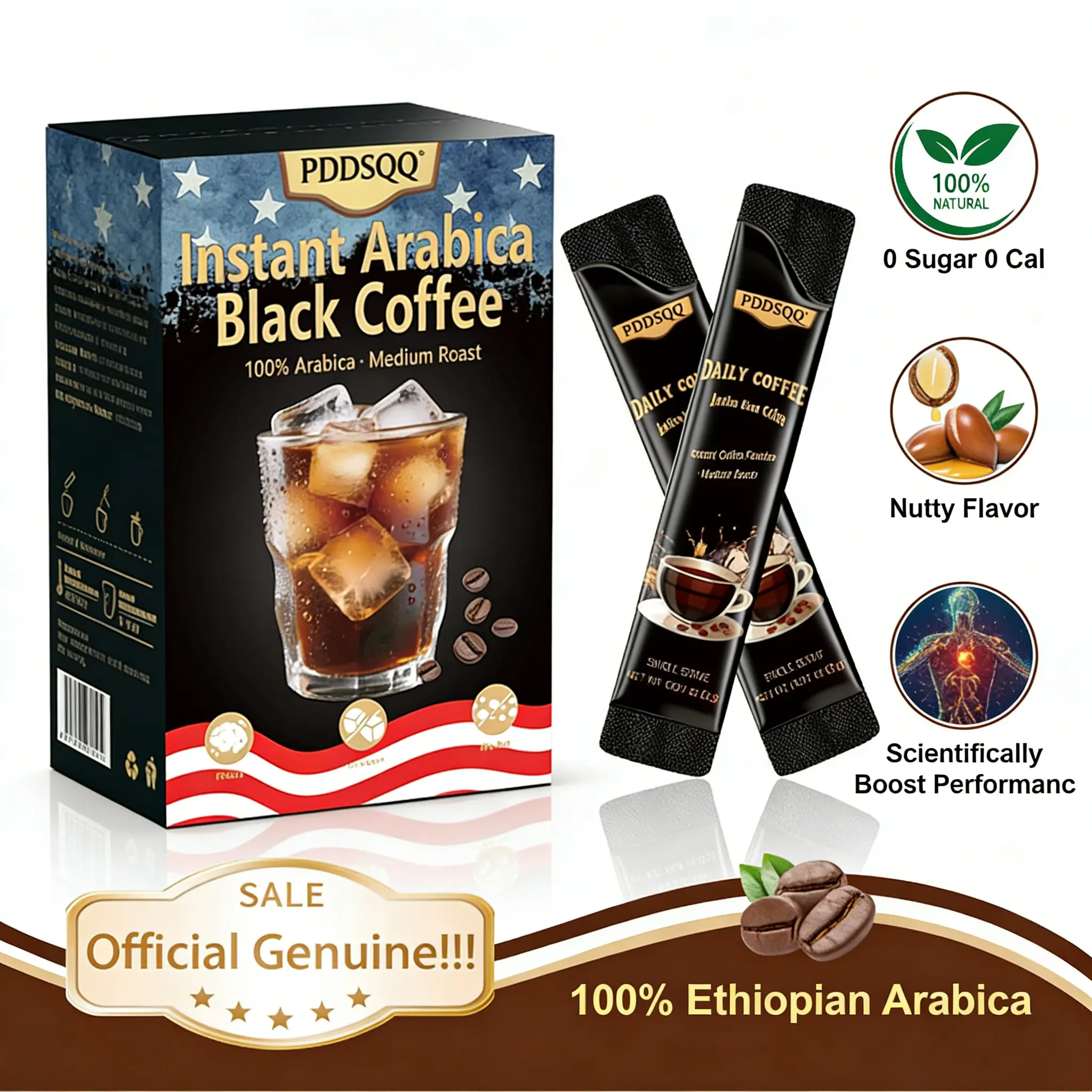 PDDSQQ Pure Arabica Coffee Zero-Additive Smooth 30 Servings Supports Longevity Health Energy Recovery & Brain Vitality Instant & Convenient Medium Roast