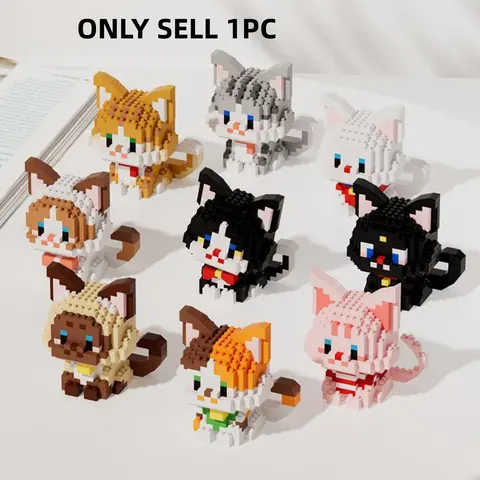 Cute Cat Design Building Blocks, Building Block Sets, 1 Set Creative Animal Model Blocks, Fashion Assembly Toy, Creative Gift Home and Office Desktop Decoration, DIY Building Set