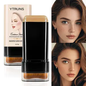 YTRUNS Concealer Contour Stick with Integrated Brush, Concealer Foundation Hybrid, 2-in-1 Cream Highlight & Sculpt Stick, Face Shaping Makeup, Full Coverage, Flawless Coverage, Smooth Blendable Texture, Long-Lasting Natural Finish for Daily Makeup