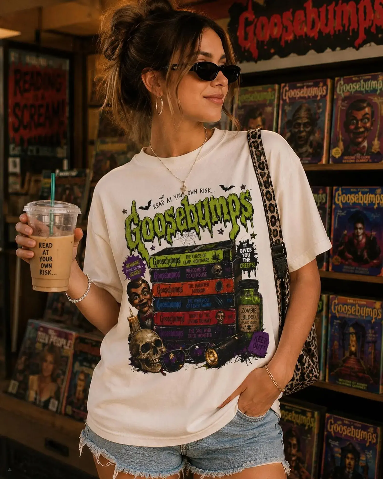 Goosebumps Book Stack T-shirt | Retro Horror Novel Design
