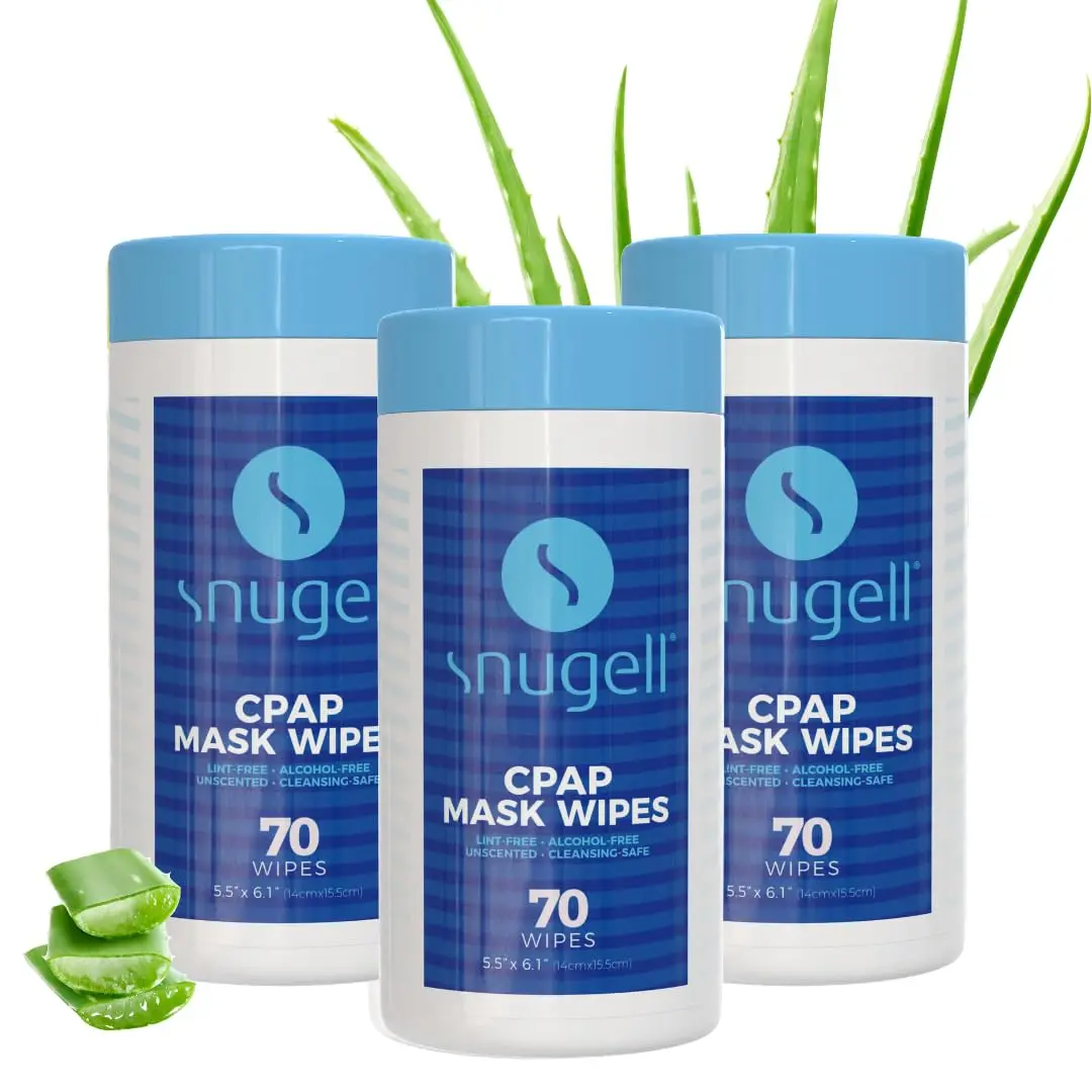 CPAP Unscented Mask Wipes by Snugell (70 Count) - 100% Soft Cotton - Lint & Alcohol Free - Skin Safe with Aloe Vera - Easy Opening Canister - For Cleaning CPAP Mask, Tube and Devices