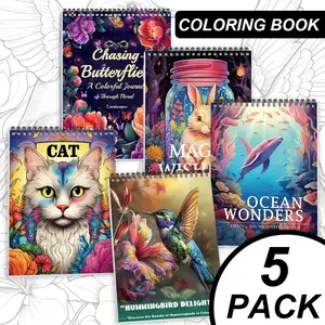 5-Pack Coloring Book Bundle for Adults - Stress Relief & Mindfulness - Featuring Ocean World, Animals, Cats, Hummingbirds, and Magic Jar Themes - Intricate Designs with Clear Lines - Perfect for Creativity, Relaxation, Holidays, Holiday Gift