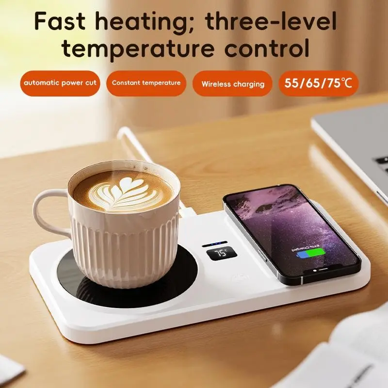 Multifunctional Coffee Milk Heater, 3 Temperature Settings, Automatic Shut-Off, Wireless Charging for Phone & Earphones, Coffee Equipment, Kitchen Appliances