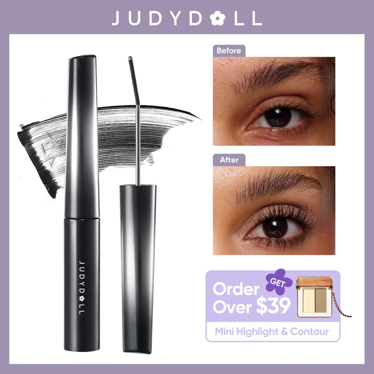 JUDYDOLL PRO 3D Curling Eyelash Iron Mascara, Curling Effect, Long-Lasting Wear, Volumizing Formula, Easy Application, Smudge-Proof, Water-Resistant,