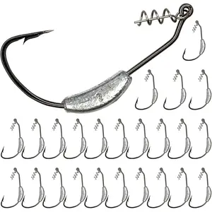 25 Pack Weighted Swimbait Hooks, Jig Heads with Twist Lock, Soft Plastic Worm Fishing Hooks 1/0 2/0 3/0 4/0 5/0