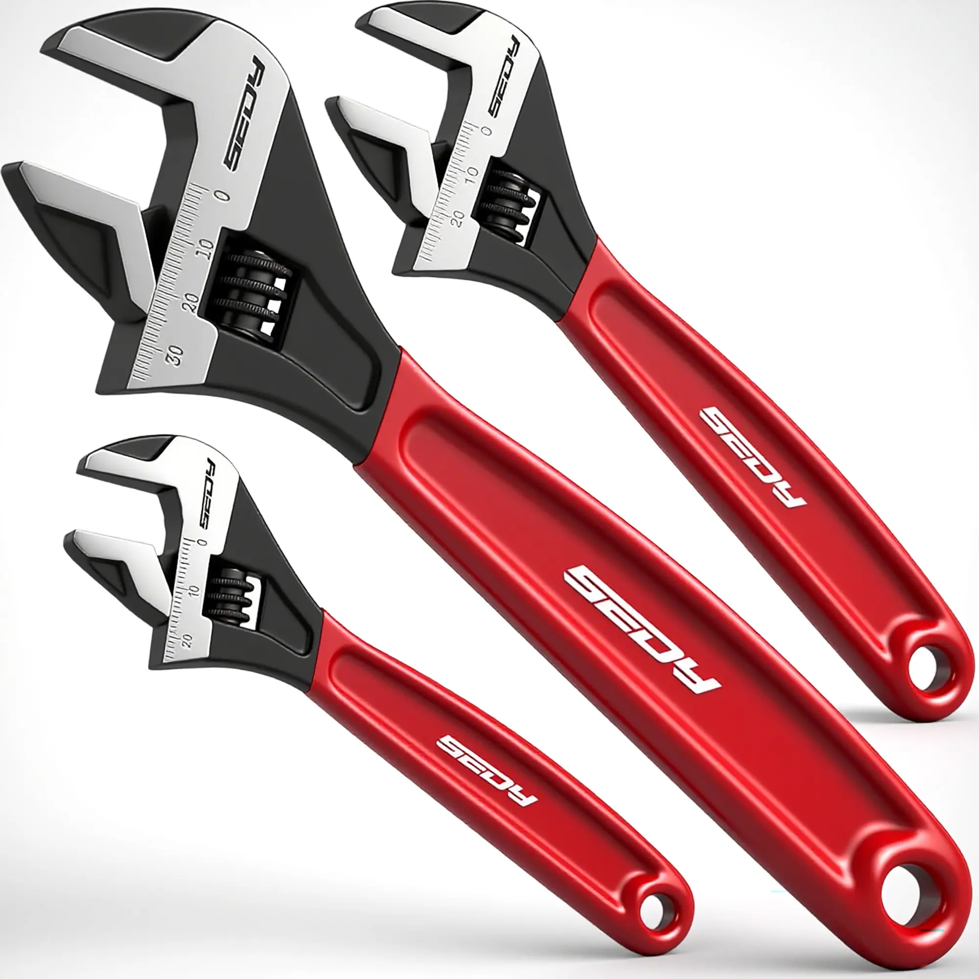 Father's Day Gift-Adjustable Wrench Set Pipe Spanner: 6" 8" 10" Wide Jaw Black Oxide Wrench With Cushion Grip, Laser Marked Metric & SAE Scales, CR-V Steel for Professional vice grip