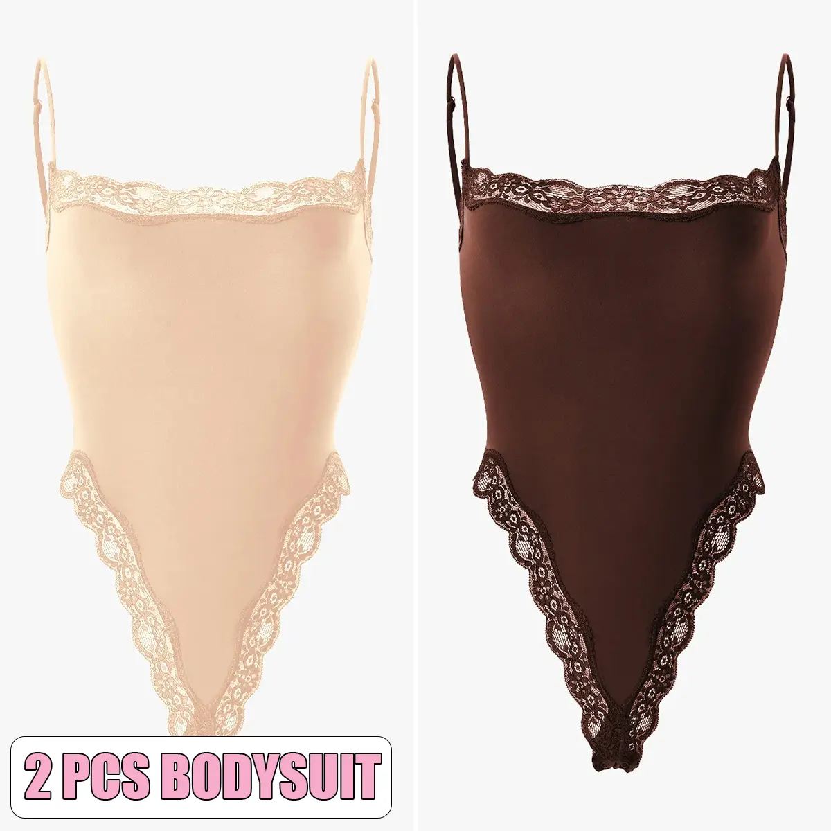 2pcs Bodysuit(Cocoa/Beige)