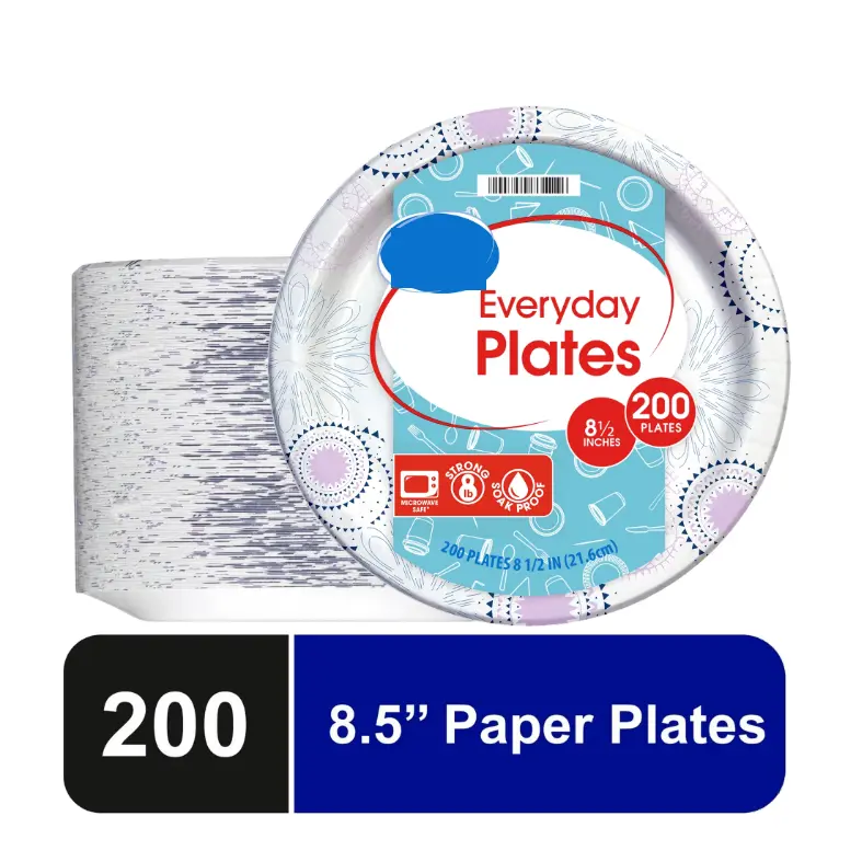 Everyday Plates Large Disposable Paper Plates for Events 8.5 Inch 200 Count Perfect for Any Occasion Convenient and Practical