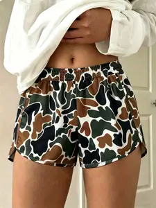 Women's Camo Print Adjustable Elastic Waist Loose Fit Shorts, Casual Comfy Breathable Shorts for Daily Wear, Ladies Bottoms for All Seasons